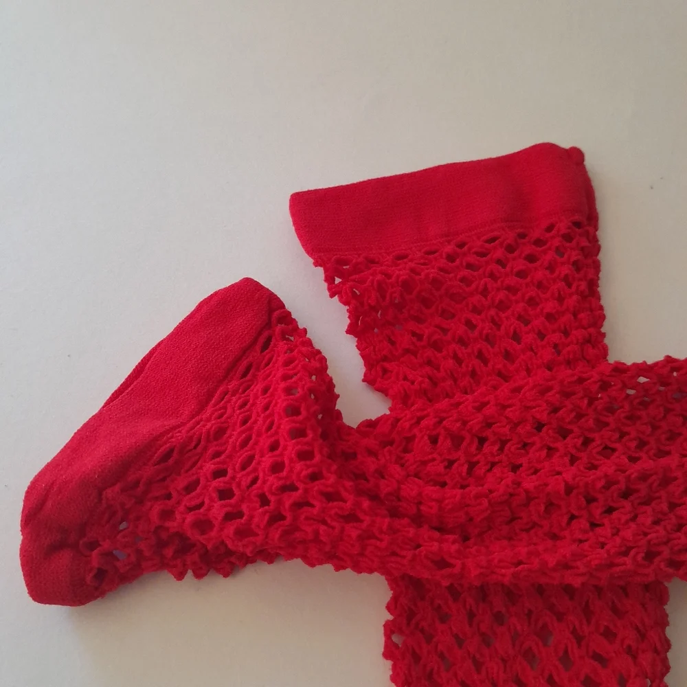 Fingerless Fishnet Red Arm Sleeve Mesh Gloves